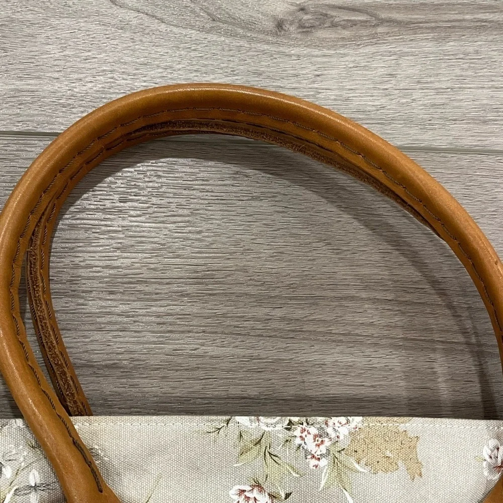 L.L. Bean Cream Floral Tote Bag Brown Handles